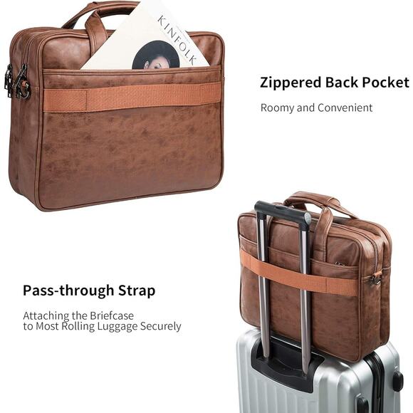 COPY - Seyfocnia Mens Laptop Bag,17.3 Inch PU Leather Messenger Bag Water Resis… - Picture 6 of 10